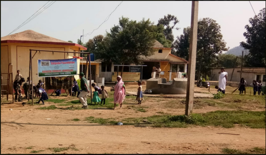 Children out front in a school yard. 